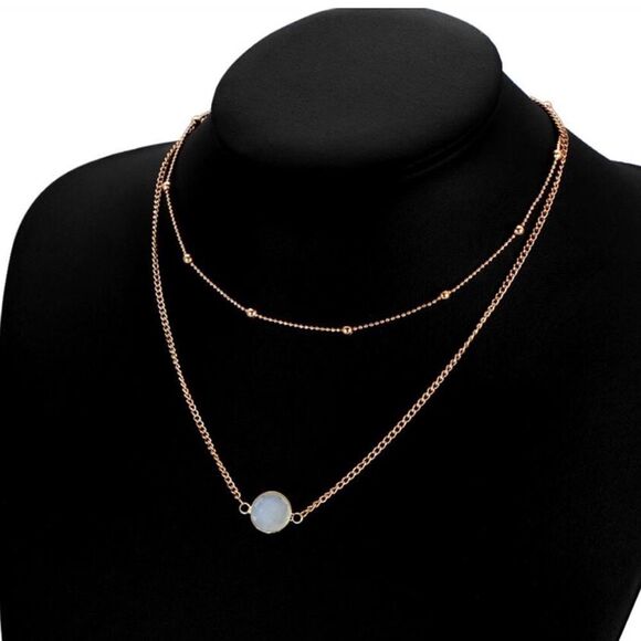 Natural Crystal 2 Layer Choker Necklace Gold - Picture 2 of 4